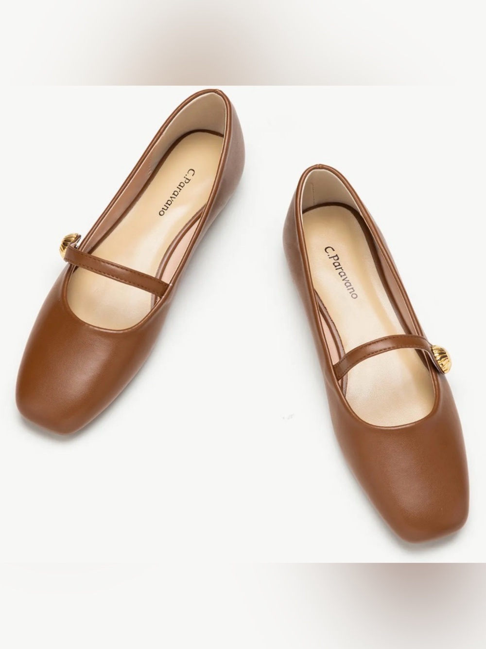 Paravano Brown Leather Mary Jane Ballet Flats Single Strap w Gold Accent - 9